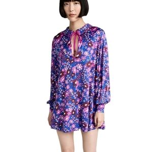 Free People Daisy Jane Long Sleeve Mini Dress‎ Retro Floral Bontanical N…
